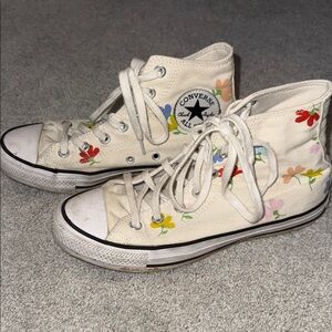 Converse High Top Sneakers - White Canvas with Colorful Floral Accents